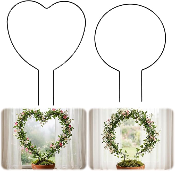 2 Pack Heart Trellis for Indoor Plants Round Plant Trellis for Climbing Plants Indoor Small Hoya Trellis Plant Support for Hoya Pothos Vine Ivy Monstera Flower Philodendrons Dischidia