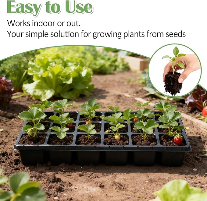 RooTrimmer 10 Pack 18 Cell Seed Starter Trays - 2.9 "Deep 3 Inch Big Cell Plastic Nursery Trays, 20" x 10", for 1020 Flat Trays Seed Germination, Planting Seedlings & Propagation