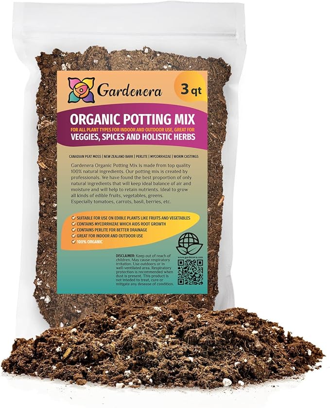 GARDENERA Organic Potting Mix for All Plant Types for Indoor and Outdoor Use, Great for Veggies, Spices, and Holistic Herbs - (3 Quart Bag)
