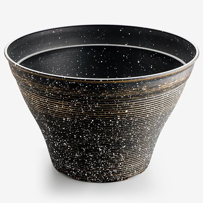 15.7 Inch Plant Pots 4 Pack, Large Planter Pots for Plants Indoor Outdoor, Sturdy Plastic Flower Pots with Drainage Hole, Retro Decorative Garden Pots, Plant Containers for House, Black