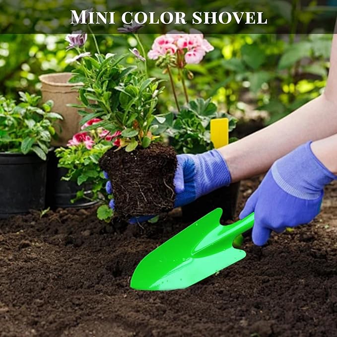 Garden Trowel for Digging and Planting, Mini Colorful Metal Hand Shovel, Small Trowel Set Garden Tools for Flower Soil Planting Digging Transplanting Ideal Gardening Gift for Kids