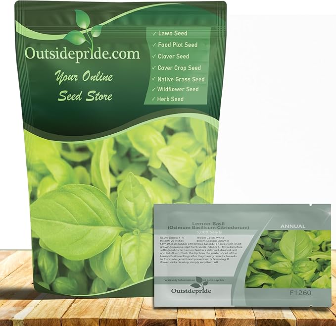 Outsidepride Lemon Basil Seeds for Planting - 5000 Pcs Easy to Grow Annual Herb Garden Seeds with Aromatic & Flavorful Foliage for Containers, Companion Planting, Indoors & Outdoors