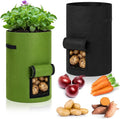 Yoojahow 2 Pack 30 Gallon Potato Grow Bags with Harvest Window, Durable Garden Planter Bags with Handles for Potatoes, Tomatoes, and Vegetables - Indoor & Outdoor Gardening Supplies (Black,Green)
