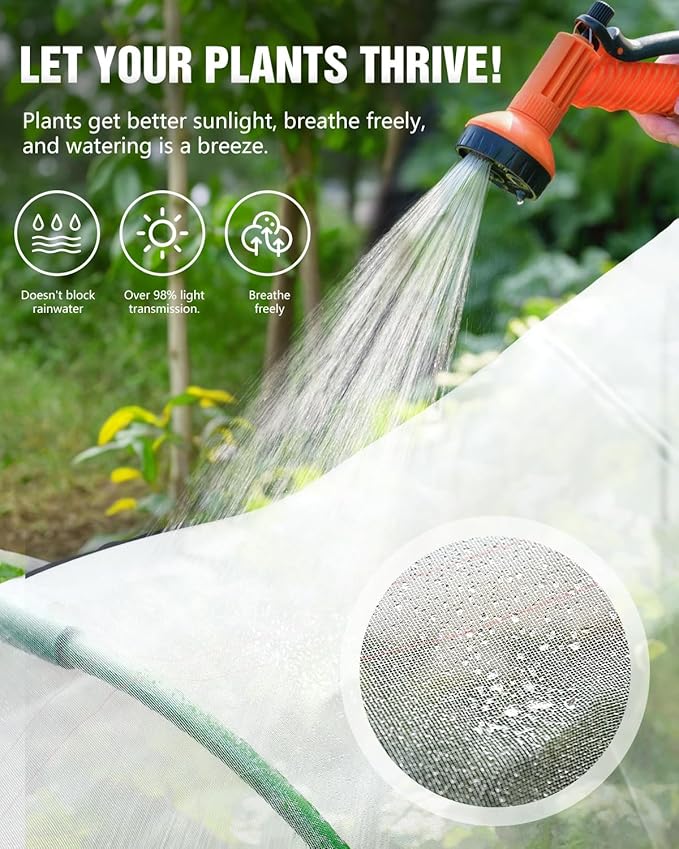 joyhalo Garden Netting for Raised Beds, 6 Sets Garden Hoops with for Raised Beds 10x20 Ft Garden Net, Bird & Cicada Net for Trees, Garden Mesh Netting for Greenhouse, Vegetable, 18 Clips Included