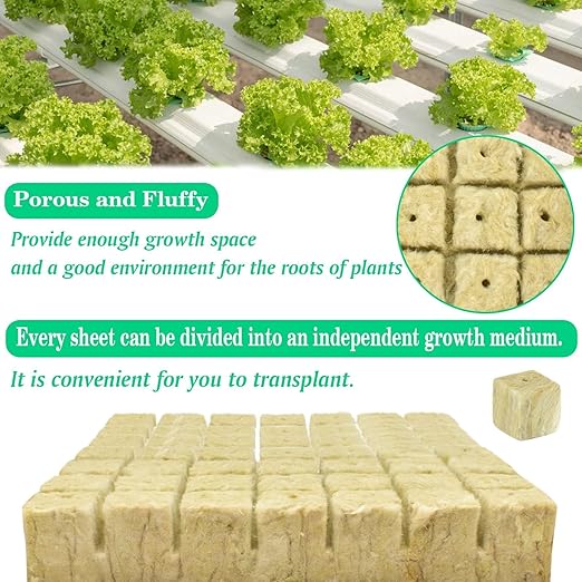 Halatool 1.5 Inch Rockwool Cubes Garden Rock Wool Grow Cubes Starter Plugs for Hydroponics Soilless Cultivation Seedlings Cuttings Clone Plants Germination Start (2 Sheets, 98 Plugs in Total)
