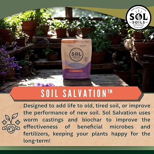 Sol Soils Sol Biotics Soil Salvation – Soil Enhancer with Microbial Booster to Enhance The Health & Vitality of Potting Mixes - Includes Worm Castings, Humic Acids & Biochar for Plants - 4oz