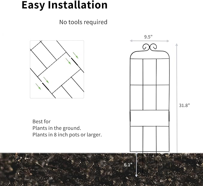 4 Pack 31'' Plant Trellis for Climbing Plants Indoor & Outdoor, Metal Trellis for Potted Plants, Plant Support for Houseplant, Vines, Pothos, Rose, Ivy, and Flowers, Black