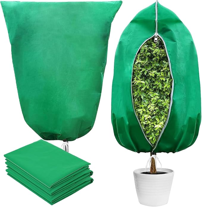 Plant Covers Freeze Protection, 4 Pack Frost Covers with Zipper Drawstring (59" x 78") Plant Protection Cover Bags for Outdoor Winter Frost Cold (Green) (59" W x 78" H(4 PCS), Green)