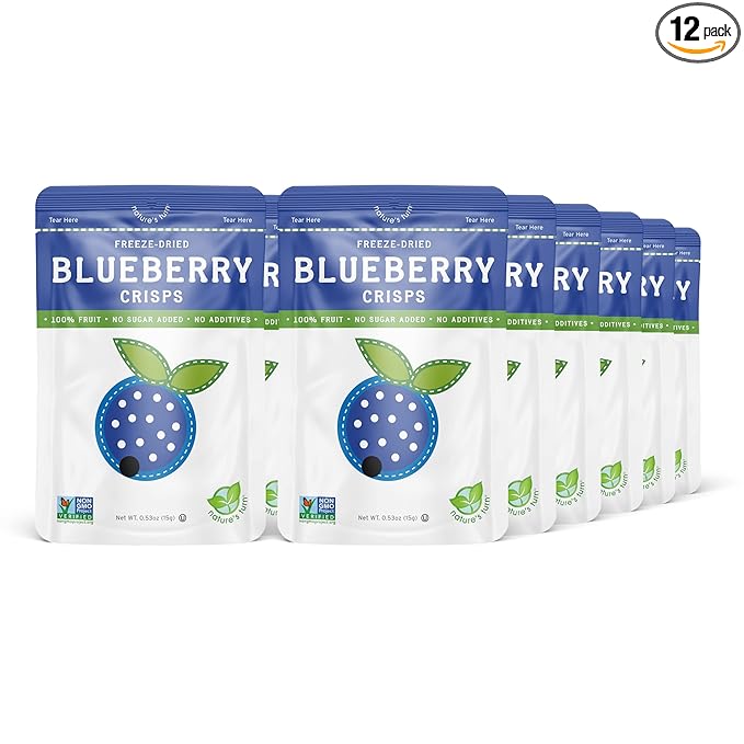 Nature’s Turn Freeze-Dried Blueberry Crisps – Healthy, Gluten-Free, Crispy & Delicious, Plant-Based Snack, Ideal for Cereal, Smoothies, School Lunches, & On-the-Go, Bags of 12 (0.53 oz Each)
