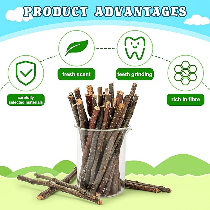 matafat 600g/1.3lb Apple Sticks Chew Toys for Guinea Pigs Rabbit Teeth Grinding Treats Toys for Bunny Chinchillas Hamster Gerbil Parrot Small Animal Pet Supplies