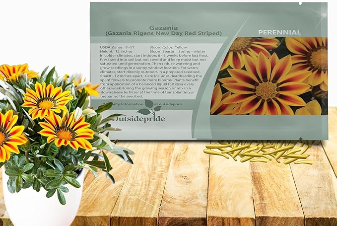 Outsidepride New Day Red Striped Gazania Seeds for Planting – 25 Pcs Perennial, Low-Maintenance, Drought-Tolerant Ground Cover Seeds for Vibrant Summer & Fall Flowers, Great for Outdoor Gardens