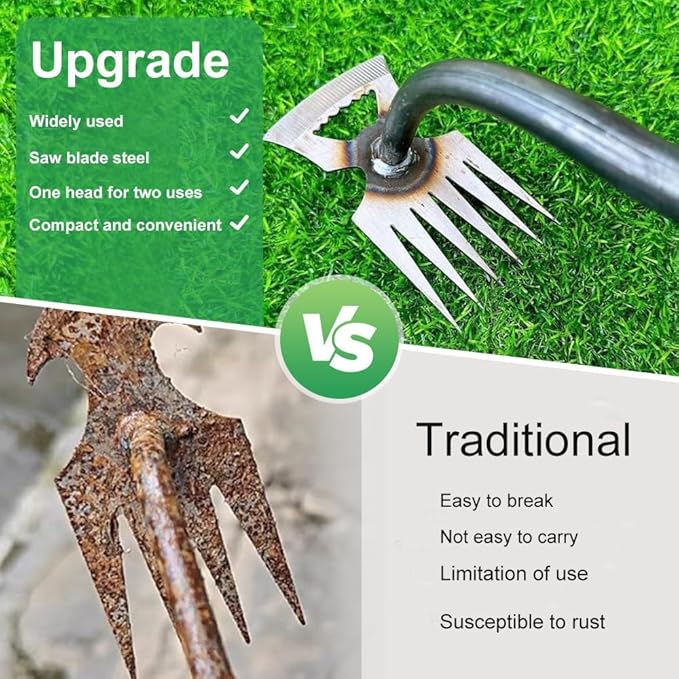 Weed Puller Gardening Hand Weeder Tools,Portable Artifact Uprooting Weeding 6 Teethes Manganese Steel Weed Removal Dual Purpose Manual Hand Pulling Tool for Lawn Garden