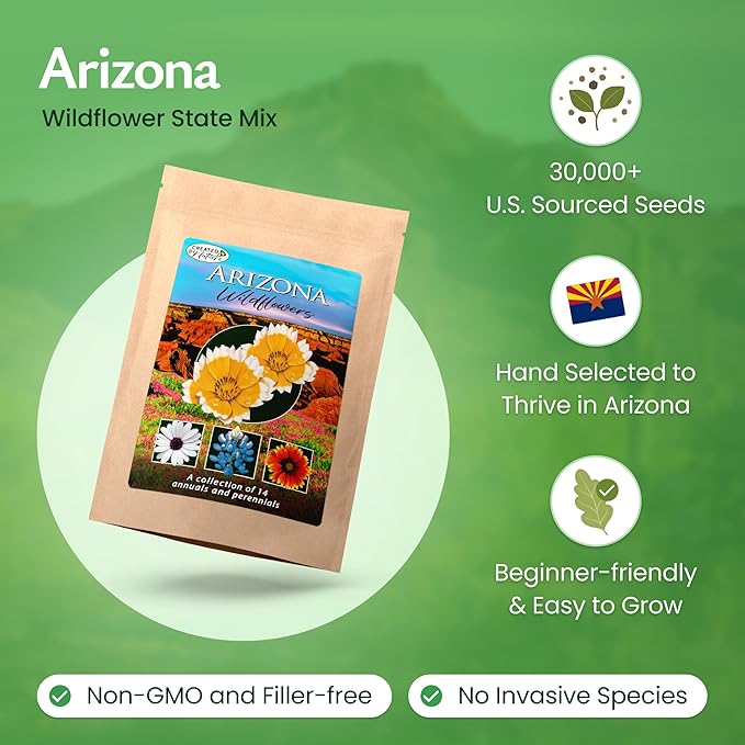 Created By Nature Arizona Wildflower Seed Mix with Poppy and Lupine Seedds, 14 Flower Varieties, 30,000+ Seeds