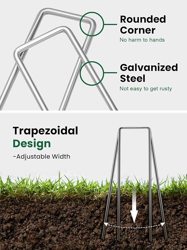 GROWNEER 4 Inch 50 Pack Landscape Staples Heavy Duty 11 Gauge Galvanized Steel Garden Stakes Staples Securing Pegs for Securing Weed Fabric Landscape Fabric Netting Ground Sheets and Fleece
