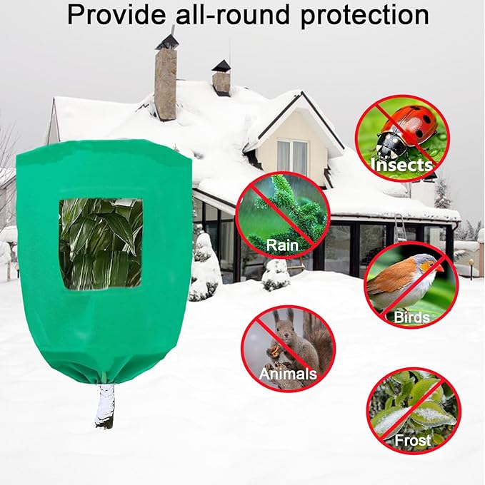CMINGJ Plant Frost Protection Covers with Viewing Window, 63" x 70.8", 2.06oz/yd², Reusable Drawstring Tree Cover, Winter Tree Blanket with Zipper for Plants, Frost Protection Cloths Green (2 Pack)