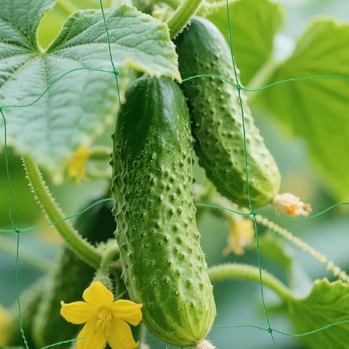 Heavy-Duty 27 Strands Nylon Trellis Netting, 16.5x6.6Ft Climbing Plant Support, 4x4 Inch Mesh for Vines Tomatoes, Cucumbers, Peas, and Beans