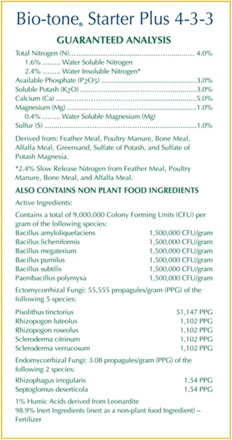 Espoma Organic Bio-Tone Starter Plus 4-3-3 Natural & Organic Starter Plant Food with Both Endo & Ecto Mycorrhizae; 18 lb. Bag; The Ultimate Starter Plant Food