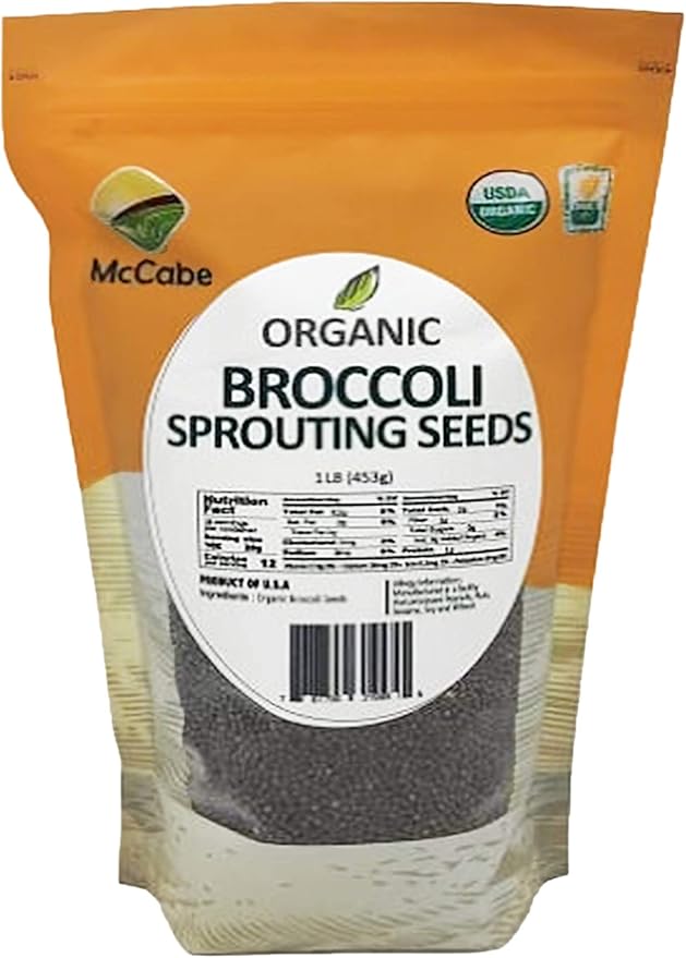 McCabe Organic Broccoli Sprouting Seeds for Microgreens - Organic Broccoli Seeds for Sprouting | Rich with Fiber & Minerals | USDA and CCOF Certified | Product of USA | 1Lbs