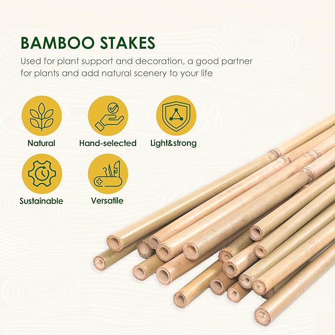 Bamboo Stakes for Plants, 50 Pack Bamboo Stakes 5 Feet(58in, Approx 5FT), Natural Garden Stakes for Tomatoes and Climbing Plant Support, Sturdy Bamboo Plant Stakes