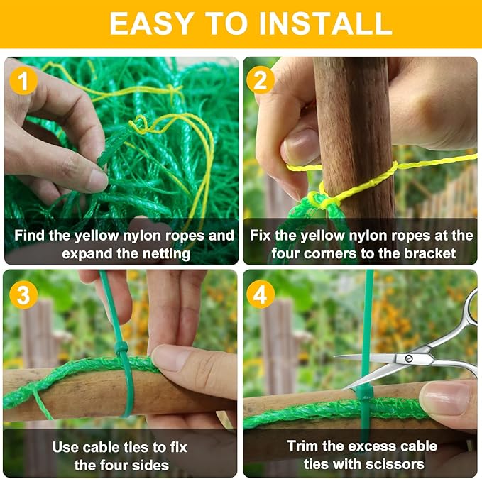 Garden Trellis Netting for Climbing Plants Outdoor, 6.6x26.2 FT Plant Netting for Cucumber, Tomato, 27 Strands Trellis Net with 4x4 Inch Mesh as Vegetable Netting for Grape, Bean