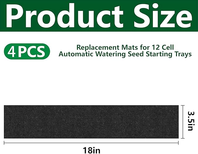 EBaokuup 4 Pcs 12-Cell Replacement Capillary Mats-18.5 x 3.5 Inches Self Watering Seed Starting Mat-Capillary Mats for Indoor Gardening Greenhouse Plant Seed Starting