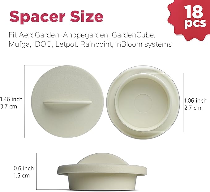 Universal Plant Spacer Caps (18 Pack) Compatible with Aerogarden, Ahopegarden, GardenCube, iDOO, Mufga, Letpot and Other Hydroponics Growing System Kit, Pod Cover Lids for Indoor Garden Kit, White