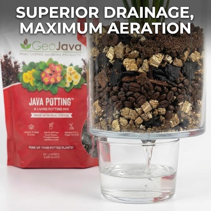Java Potting Soil: A Chunky, Coffee‑Infused Living Potting Mix for Aroids, Monstera, Calathea, Tropical and Indoor Plants. Airy & Light with Excellent Drainage & Aeration. USA Made (6 QT)