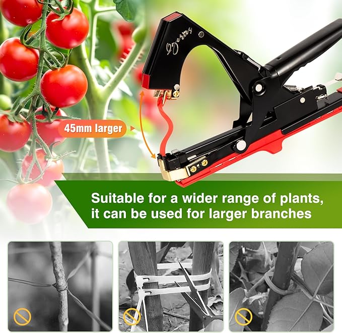 Plant Tying Machine,Tape Tool for Tomatoes Peppers Grapes Cucumbers Floral Support and Vining Vegetables,with Tapes, Spare Parts, Staples,Great for Gardeners Farmers