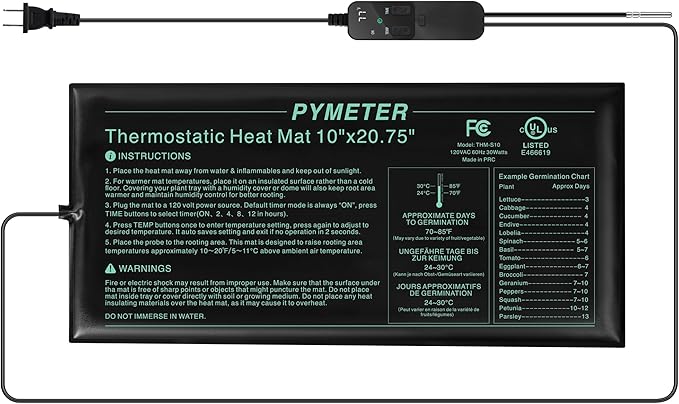 Seedling Heat Mat 10”x20.75” with PID Thermostat & Timer, Hydroponic Heating Pad for Seed Starting, Plant Germination, Indoor Gardening & Greenhouse
