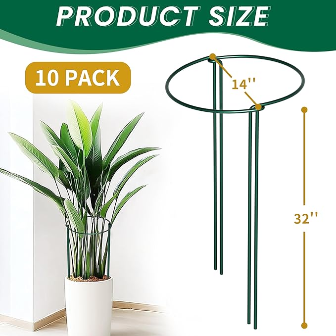 TCBWFY 14" Dx32 H Plant Supports Stakes for Large Heavy Plants,10Pack Peony Supports,Heavy Duty 5mm Wire Peony Cages,Interlock Garden Supports Ring Border Support,Plant Support Cage for Rose Flower