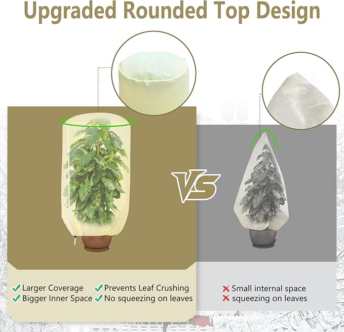2 Pack Rounded Top Plant Covers Freeze Protection for Winter, Plant Covers for Winter, 47" X 72" Tree Frost Protection Blankets Outdoor With Zipper/Drawstring, for Shrub Bush Fruit Tree Potte(Beige)