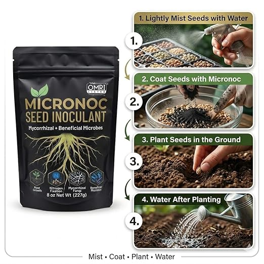 Mycorrhizal Fungi + Beneficial Microbial Blend – Seed Inoculant (8 oz) for Corn, Cotton, Soybeans, Guar, Cover Crops, Peas, Home Gardens & Flowers – OMRI® Listed