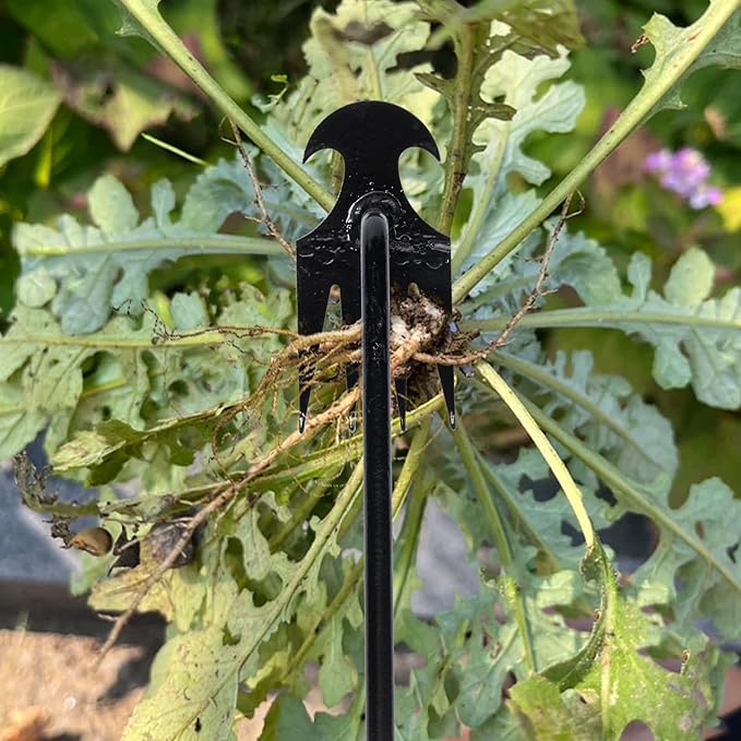 Garden Weed Pulling Tool Uprooting Weeding Tool, 4 Teeth Weed Puller Tool Manganese Steel Garden Weeder Tool for Vegetable Gardening Planting (Black, 2 Pack, 16 inches)