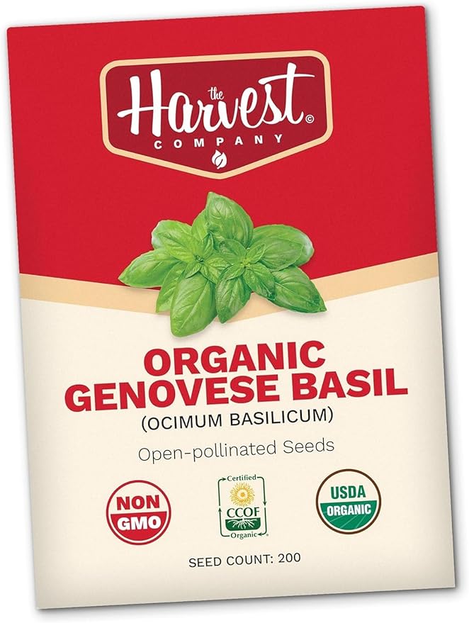 The Harvest Company Organic Seeds Collection – USDA Certified, Non-GMO, Open-Pollinated for Indoor & Outdoor Planting (Genovese Basil)