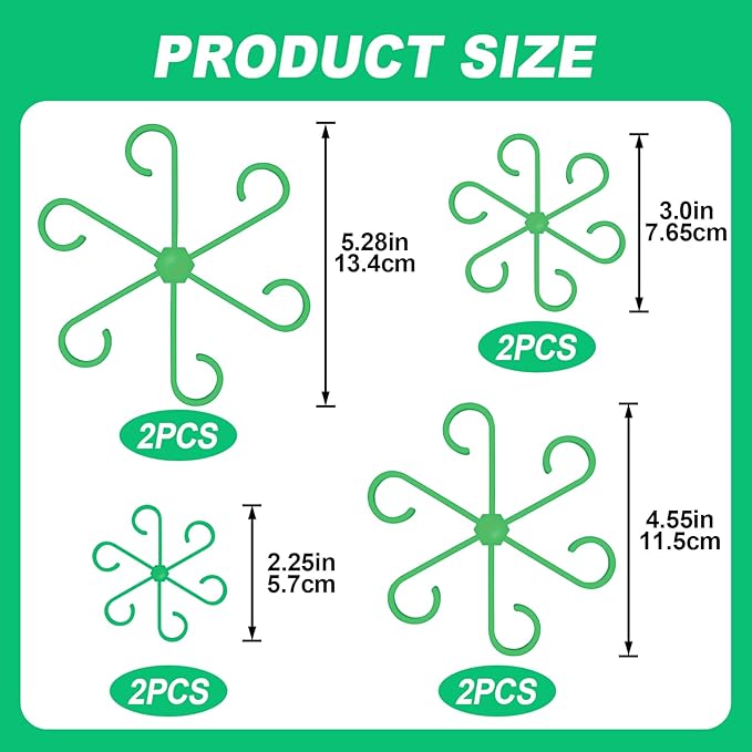 8PCS Climbing Plant Stem Support, 4 Sizes Plastic Houseplant Stem Holders, Reusable Flower Trellis Stem Stakes for Garden, Plant Growth Care Accessories Indoor, Outdoor - Green