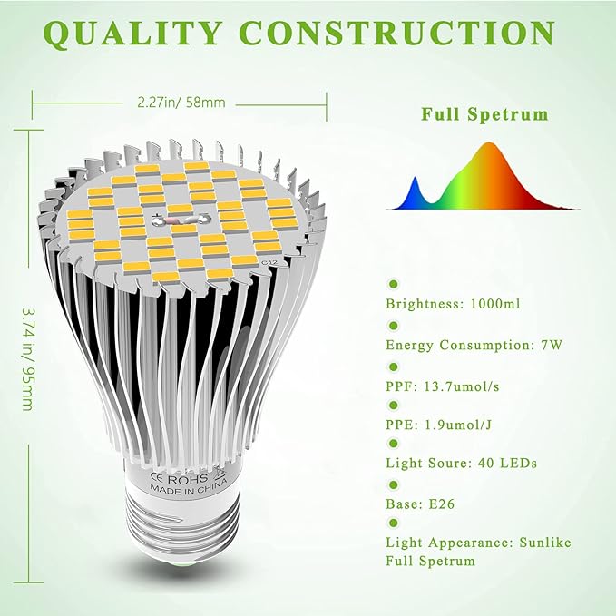 MILYN 2 Pack LED Grow Light Bulb, 30W Full Spectrum Plant Light Bulb Warm LED Grow Lights for Indoor Plants Vegetables, Flowers, Houseplants and Seedlings, E26 Lamp for Greenhouse, Garden, Hydroponic
