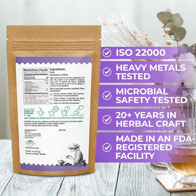 4 oz. Chaste Tree Berry Сhasteberry Tea Chaste Tree Berry Tea Herb (Vitex Agnus-Castus) - 113g Herbal Vitex Sauzgatillo
