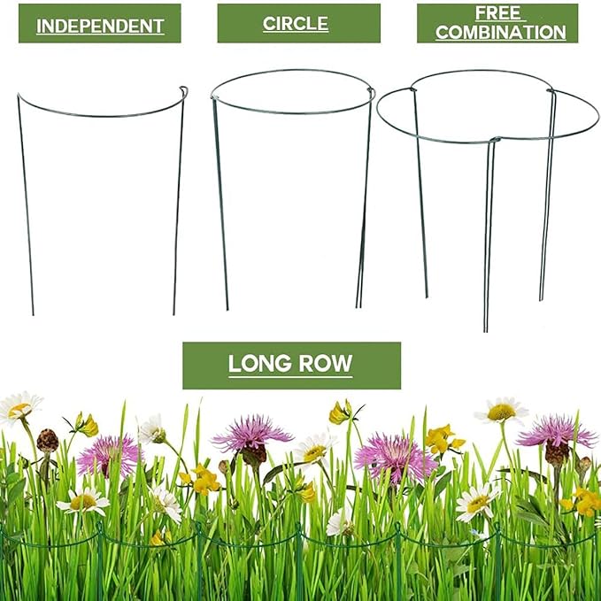 8 Pack Plant Support Stakes, Metal Interlinking Plant Stake for Garden, Plant Cages & Supports for Peony, Tomato, Hydrangea, Indoor Plants (9.8" W x 15.7" H)