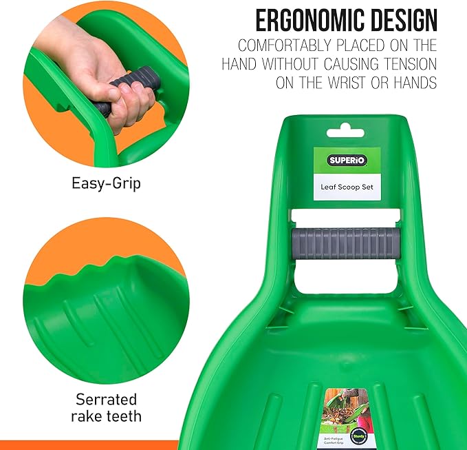 Leaf Collector, Leaf Scoops, Hand Rake for Leaf Picker Upper Gardening Hand Tools, Lawn Cleaning Garden Rake 2 Pairs Leaf Scoop, Green Plastic Leaf Grabber, by Superio