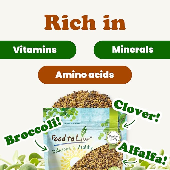 Food to Live - Antioxidant Mix of Sprouting Seeds, 8 Ounces — Broccoli, Clover, Alfalfa, Kosher, Raw, Vegan