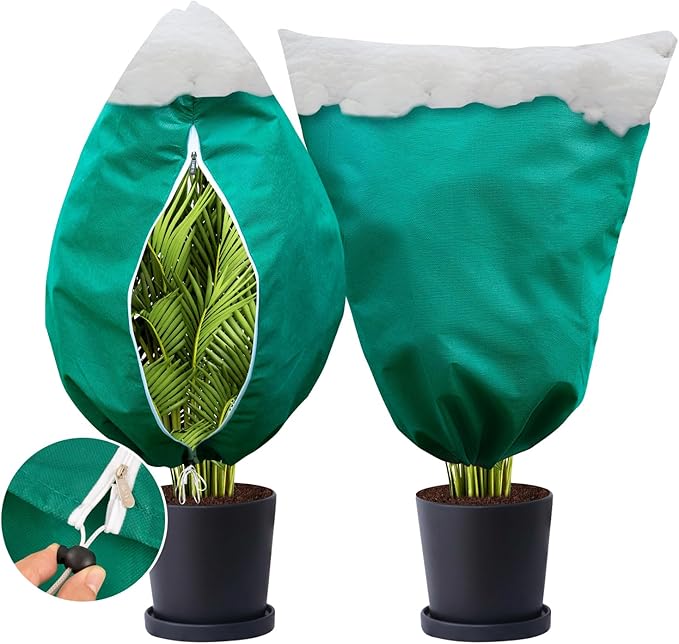 Insoma 2 Packs 2.2 oz/yd² Plant Covers Freeze Protection, 23.6" X 31.5" Thickened Outdoor Plants Frost Protection Covers with Zipper & Drawstring, Frost Blankets for Tree in Winter