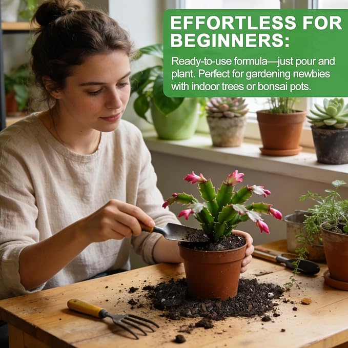 All-Natural Christmas Cactus Potting Soil Mix 1qt- Premium Well-Draining & Aerated ，Designed Specifically for Succulents and Cacti