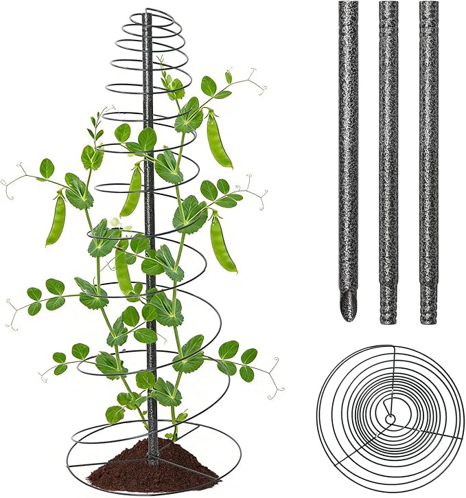2 Pack Spiral Trellis for Climbing Plants Outdoor, 45 Inch Tall Heavy Duty Metal Garden Tower, Decorative Plant Support with Anti-Tip Stake,Rustproof for Clematis Pole Beans Cucumber Berry Vines Pots