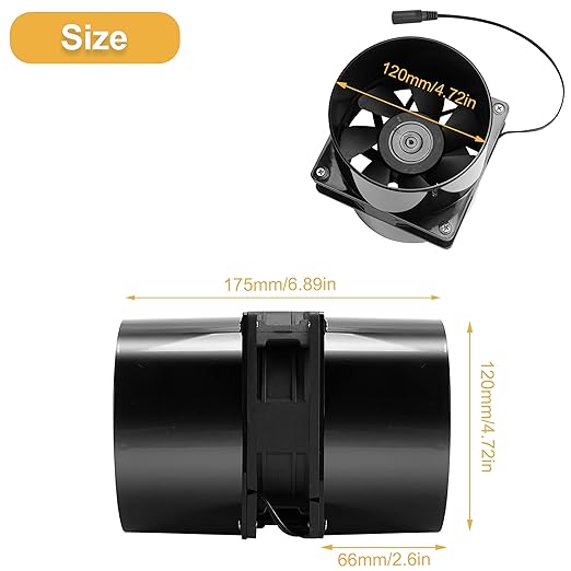 Small Axial Exhaust Fan with AC Plug,120 mm 12V DC Duct Fan, AC 100V-240V Speed Control, Air Exhaust Fume Smoke Extractor, for 3D Laser Paint Booth DIY Grow Tent Attic Hydroponics Ventilation