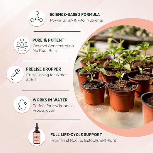 Root Growth Aid Drops - Rooting Hormone for Cuttings | Propagation Drops for Faster Roots & Less Shock | Works in Water, Soil, LECA | for Pothos, Monstera & All Houseplants (4.05 oz)