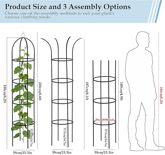100% Metal Trellis for Climbing Plants Outdoor 6.6ft 1PK,Garden Obelisk Trellis for Potted Plants Indoor with Ties and Butterflies,Plant Support for Clematis Tomato Cucumber Ivy Rose