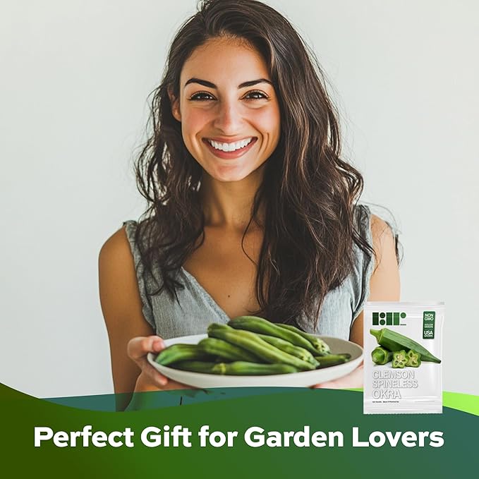 120 Clemson Spineless Okra Seeds for Planting - Heirloom, Non-GMO, USA Grown Seeds in Premium Waterproof Packaging - Lady's Finger, Gumbo, Bhindi by RDR Seeds