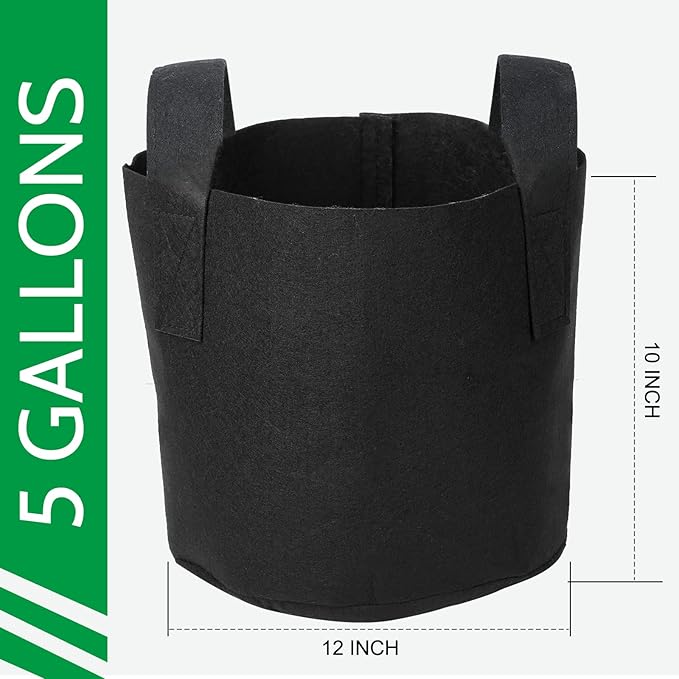 JERIA 24-Pack 5 Gallon Nonwoven Grow Bags, Plant Grow Bags，Heavy Duty Aeration Fabric Pots with Durable Handles, Come with 24 Pcs Plant Labels