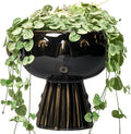 Head Planter 7 Inch - Ceramic Face Planters with Drainage Hole, Funny Succulent Pots for Indoor Outdoor, Cute Decorative Plant Pot, Desk Office Room Home Decor, Black