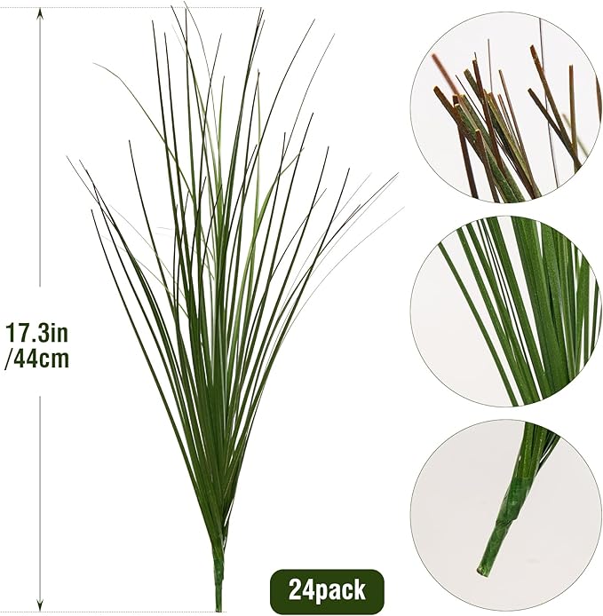 Ttranewsoo 24PCS Realistic Minimalist Artificial Grass, Green, 17 inches, Plastic, Perfect for Indoor and Outdoor Decoration